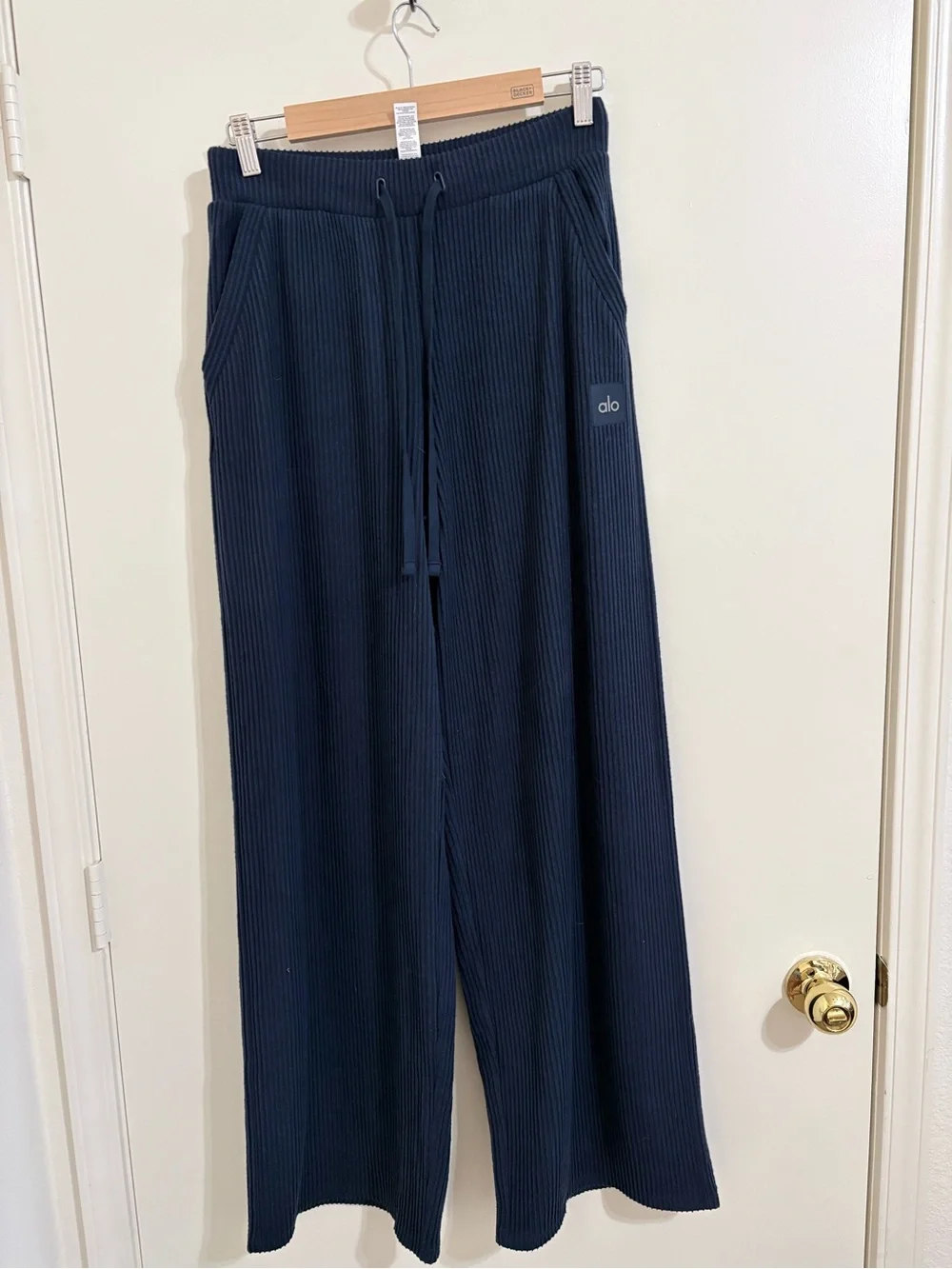 ALO Yoga Navy Ribbed Wide-Leg Lounge Pants